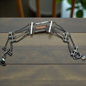 Silver and Black Multi-Strand bracelet VTG 6 inches long